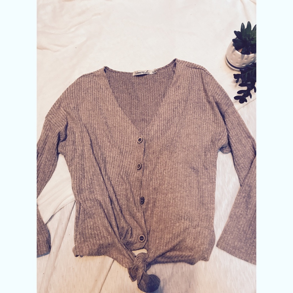 Tied Beige Sweater Crop Top w/ Buttons!